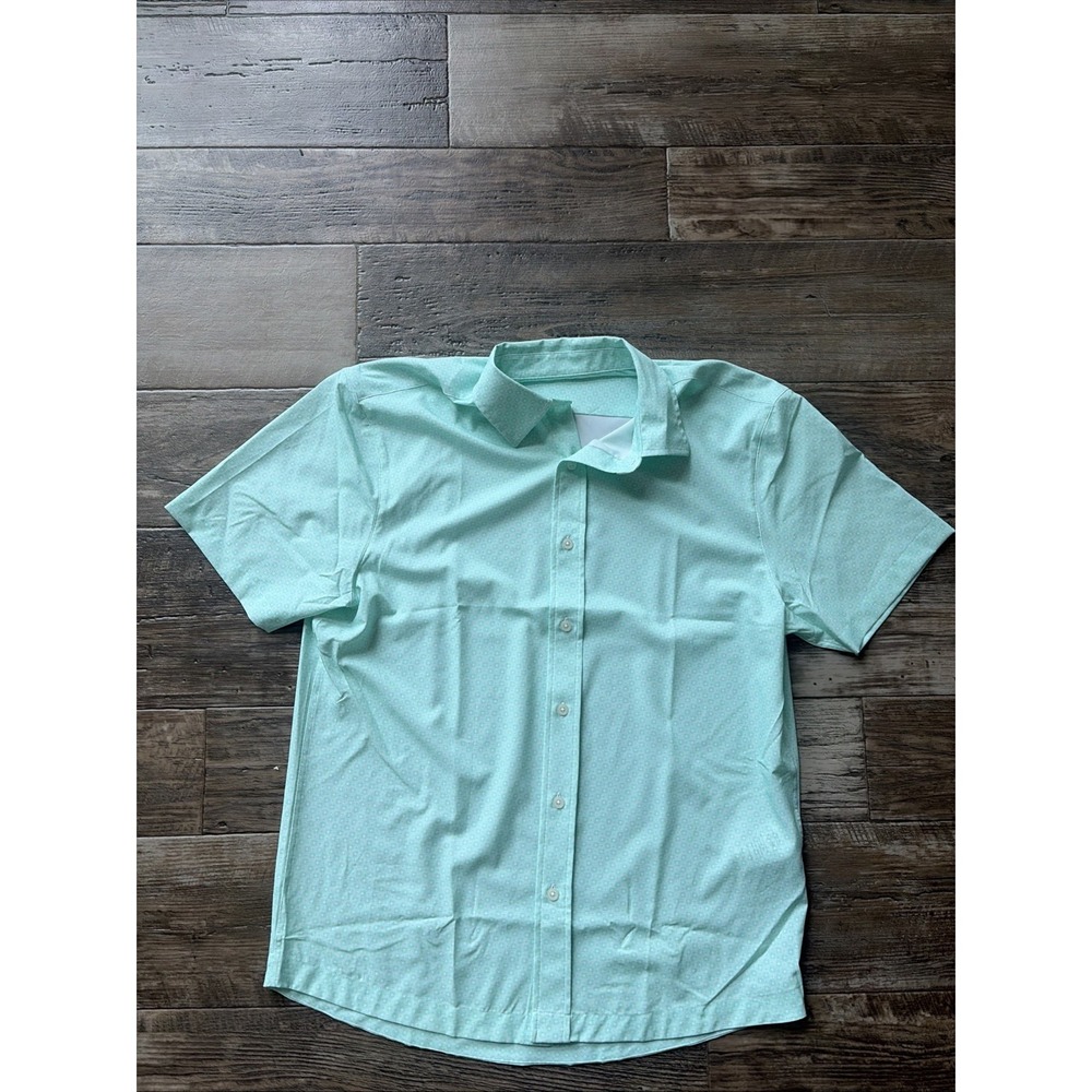 Footjoy Mens Geocheck SS Woven Buttondown Shirt Mint Green Size MEDIUM